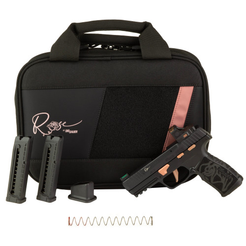 Sig Sauer P322 ROSE Compact 22 LR, 4" Threaded Barrel 1/2x28 Adapter, Black Rose Gold Accents, Fiber Optic Sights, ROMEO-RS ROSE Optic, 20rd