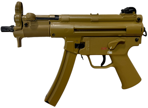 HK SP5K-PDW RAL8000 9mmx19 10rd,4.53" Black Navy-Style Threaded Barrel, Flat Dark Earth Earth Cerakote Steel Receiver & Frame, Flat Dark Earth Polymer Grip, 2 mags
