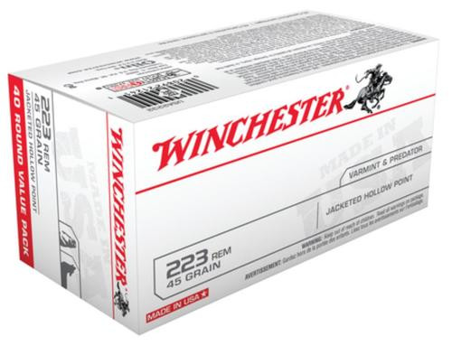 Winchester 223 Rem/5.56 NATO, 45gr, Jacketed Hollow Point, 40rd Box
