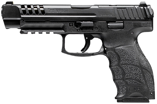 HK VP9L 9mm, 5" Black Polygonal d Barrel, Long/Lightening Cuts/Optic Cut Steel Slide, Picatinny Rail, Black Interchangeable Backstrap Grip, 10rd