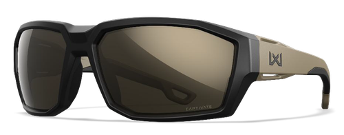 Wiley X Alpine Captivate Polarized Sunglasses, Tungsten Mirror Lens, Matte Black and Tan Frame