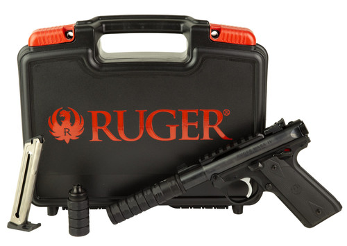 Ruger, Mark IV 22/45 Pygmy Shark Package 22LR, 3.1" Threaded Barrel, Checkered Grips, 10 Rounds, 2 Mags, Includes JK 105 VERSAX 22 Suppressor