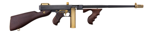Auto-Ordnance Thompson 1927A-1 Deluxe Special Edition Carbine 45 ACP 20rd,18" Black Compensated Barrel, Black Steel Titanium Gold Appointments Receiver, American Walnut Furniture, Gold Plated Buttplat
