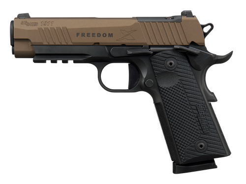 Sig 1911 X Carry 45 ACP, 4.2" Barrel, Matte Black and Bronze, G10 Grip, X-RAY3 Sights, Optic Ready, 2x8rd Mags, "Freedom" Engraving Slide