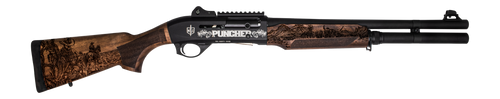 MAC Cowboy Puncher 12 Ga 5rd, 18.5" Barrel, Black, Engraved, Picatinny Rail, Engraved Wood Stock