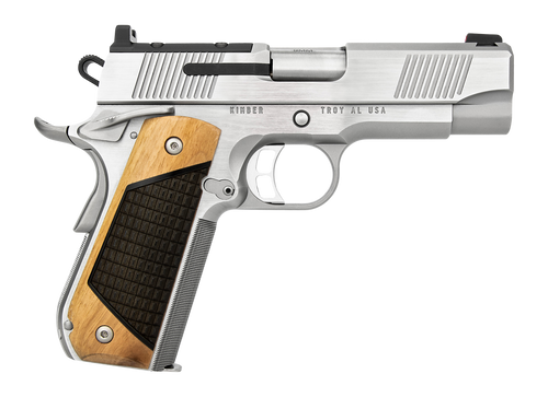 Kimber Next Generation Pro 1911 45 ACP, 4" Bull Crowned Barrel, Matte Stainless, Black Walnut Grips Inlay, Fiber Optic, Serrated, Optics Ready, 2x7rd Mags