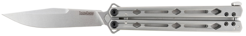 Kershaw Lucha 4.60" Butterfly Drop Point Plain Stonewashed 14C28N Steel Blade Bead Blasted Stainless Steel Handle