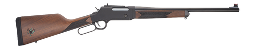Henry Long Ranger Big Woods Carbine 308 Win, 18.5" Barrel, Black Receiver, Orange Fiber Optic Front, Skinner Rear Peep, Walnut Stock, 4rd