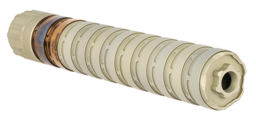 Q Erector 9 9mm, 8.7" Overall Length, 1.375" Diameter, Stainless Steel and Aluminum Construction, Clear Anodized Flat Dark Earth