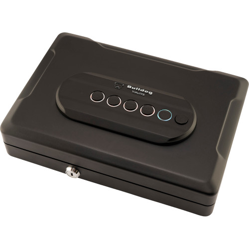Bulldog Cases Single  Vault, 13"x8.25"x2.75", Trio Lock-Key, LED Code and Biometric Fingerprint Reader, Standard Top Style Safe, Black, Includes Cable