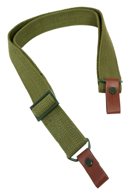 SKS or AK-47 Sling, Green, Leather Tabs, Military Issue, New, Adjusts to 40", Grade 1
