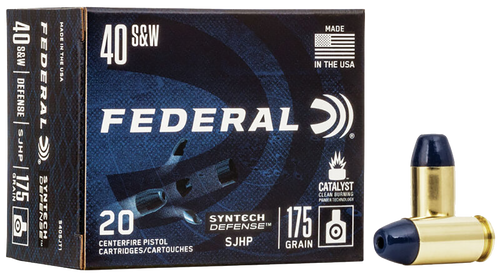 Federal, Syntech Defense with Catalyst Clean Burning Primer, 40 S&W, 175gr, Semi Jacketed Hollow Point, 50rd Box