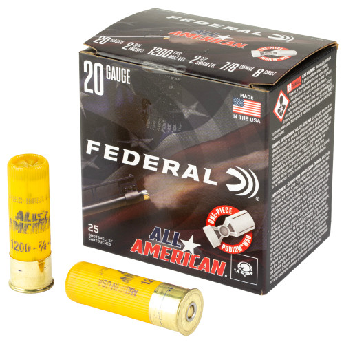Federal All American, 20 Gauge, 2.75", #8, 2.5 Dram, 7/8 oz, Lead, 25rd per Box