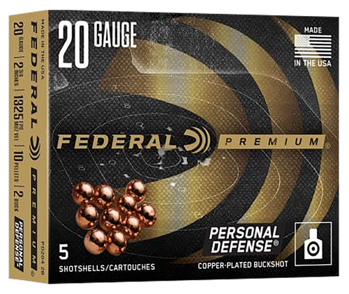 Federal PERSONAL DEFENSE FLITECONTROL WAD, 20 Gauge, 2.75"Chamber, 000 Buck, Copper-Plated Pellots, 5rd Box