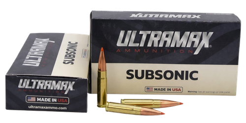 ULTRAMAX Ammunition Subsonic 300 Blackout 208gr Tipped Boat Tail A-Max 20 Per Box/10 Case