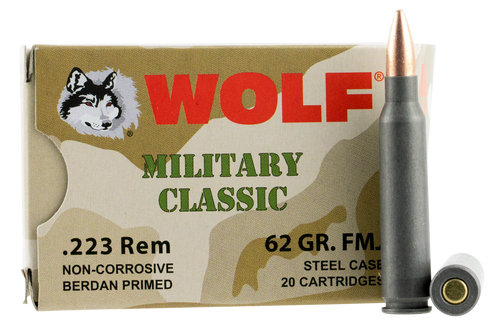 Wolf Military Classic 223 Rem 62gr, FMJ 20rd Box