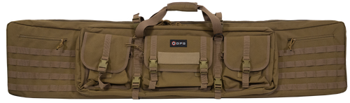 G*Outdoors DRC55-Flat Dark Earth Double Rifle Case Flat Dark Earth 600D Polyester with 2 Padded Pistol Sleeves, MOLLE Webbing & Lockable Zippers 55" L x 12.75" H x 9" W Exterior Dimensions