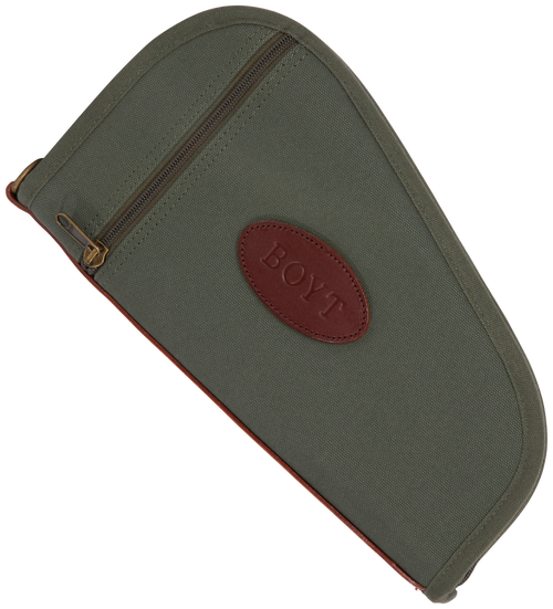 Boyt Harness Heart-Shaped Pistol Case made of Waxed Canvas with Olive Drab Green Quilted Flannel Lining, Full Length Zipper & Padding