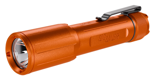 Sig FOXTROT-EDC FULL SIZE, Flashlight, 33,000 Candela, 1,350 Lumens, Includes Clip and Two Tailcaps, Matte Orange