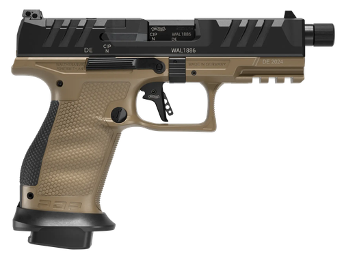 Walther PDP Pro SD Compact 9mm 10rd,4.60" Black Threaded Barrel, Black Optic Ready/Serrated Slide, Flat Dark Earth Frame Picatinny Rail, Textured Grip