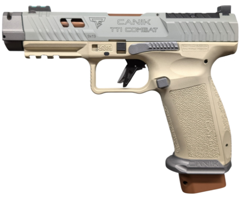 Canik TTI Combat Suga Bear 9mm, 4.6" Compenated Barrel, Champagne/Tungsten Finish,18rd