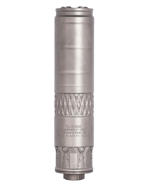 Rugged Suppressors Alaskan360 TI 36 Caliber 1.60" Diameter, Rated Up to 338 Lapua, 130.80 dB (308 Win), Stainless, 5/8"-24 tpi Direct Thread Mount Included