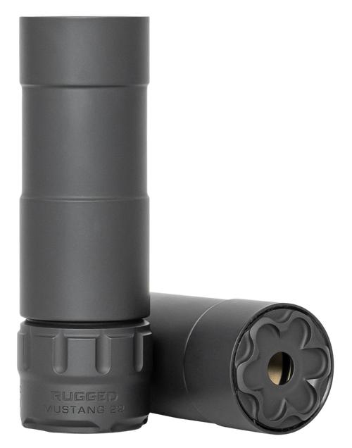 Rugged Suppressors Mustang 22, 22 Caliber, 5.3" Length, 1.06" Diameter, Aluminum Construction, Cerakote Black, 1/2X28 Direct Thread Mount, 3.3oz