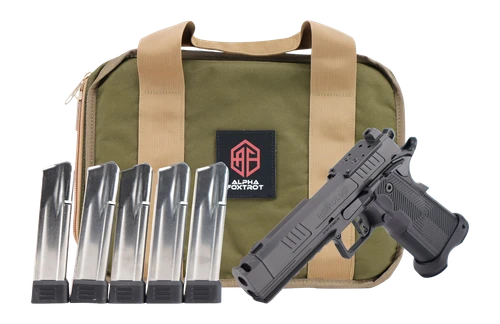 Alpha Foxtrot AF1911 Romulus Promo Bundle 9mm 20rd, 4.25" Bull Ramped Compensated Barrel, Steel Optic Ready/Serrated Slide & Frame Beavertail
