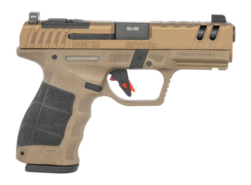 SAR USA SAR9 Gen3 9mm 10rd,4.10" Black Barrel, Bronze Steel Optic Cut/Serrated Slide, Bronze Polymer Frame Picatinny Rail, Textured Grip, RMSc Footprint