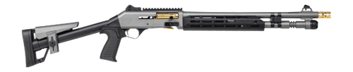 Panzer Arms M4 Speed Pro 12 Ga 3" 5rd, 18.5" Ported Barrel, Gray Gold Titanium Accents, Picatinny Rail, M-Lok Handguard, Skeleton Stock, Black