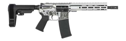 Shark Coast Tactical Day of the Dead 5.56mm 30rd, 10.5" Barrel, Laser Engraved Matte Pewter, M-Lok Handguard, Polymer SB Tactical SBA3 Brace