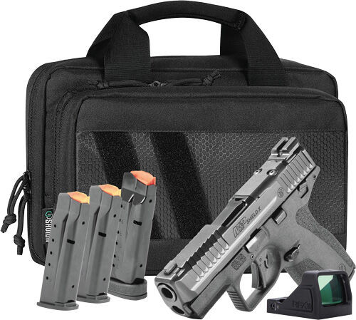 Smith & Wesson M&P Shield Plus Bundle Micro 9mm 13+1, 3.1" Barrel & Serrated Slide, Matte Black Polymer Frame, Thumb Safety, 4 Mags & Bag