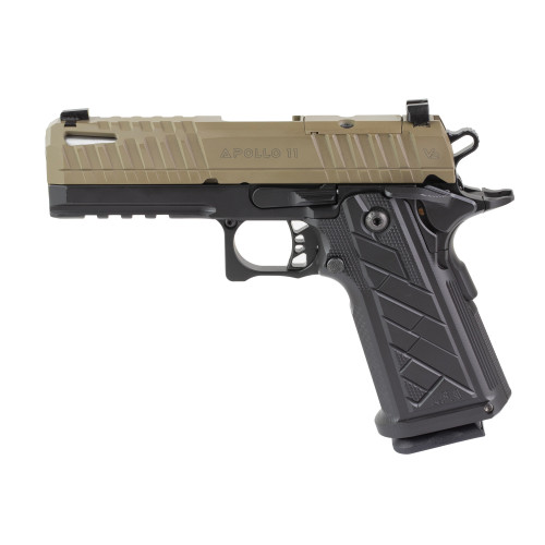 Live Free Armory Apollo 11 V2 Compact 9mm 18rd,4.15" Stainless Barrel, Flat Dark Earth Cerakote Steel Optic Ready/Serrated Slide, Black Cerakote Steel Frame Beavertail & Picatinny Rai