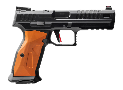 MAC RA-9 Sport 9mm, 4.75" Barrel, QPQ Tenifer Lightening Cut-Optic Ready, Black, Rail, Orange Grip, RMR, 17rd