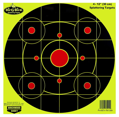 Birchwood Casey Dirty Bird Bull's Eye Yellow 12"rd Sight-In 25 Per Package