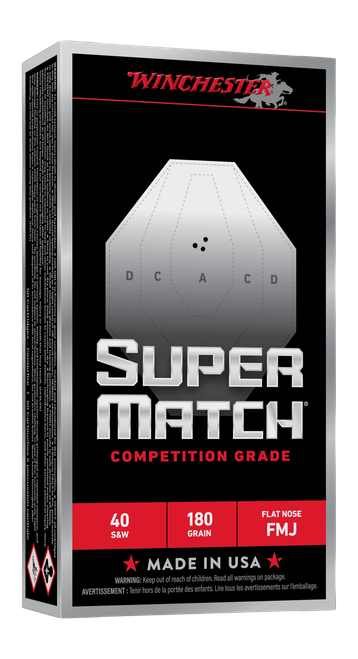 Winchester Super Match 40 S&W, 180 Gr, Flat Nose Bullet, 50rd Box