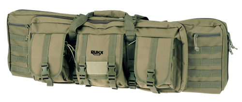 Rukx Gear Tactical Double Gun Case, 36", Water Resistant Green 600D Polyester, Non-Rust Zippers, Reinforced Velcro & Adjustable Back Straps