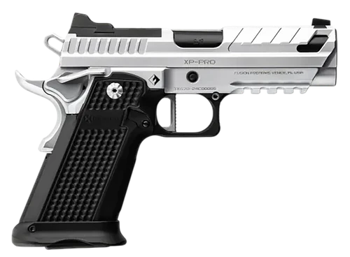 Fusion XP Comp, Aluminum Frame , Full Size, 9mm, 4.6" Barrel with Integrated Compensator, Tenifer Finish, Chrome and Black, Grip & Thumb Safety, Fiber Optic Front Sights, Optic Ready, 10rd, 2 mags