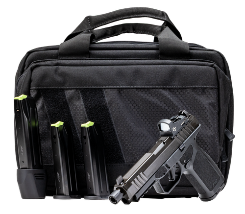 Rost Martin RM1F Tactical, 9mm, 4.5" Threaded Barrel, Black, Optic Ready-Serrated Slide, Picatinny Rail, Interchangeable Backstrap, 3 MOA Reflex Optic, Savior Specialist Bag, 4x24rd Mags