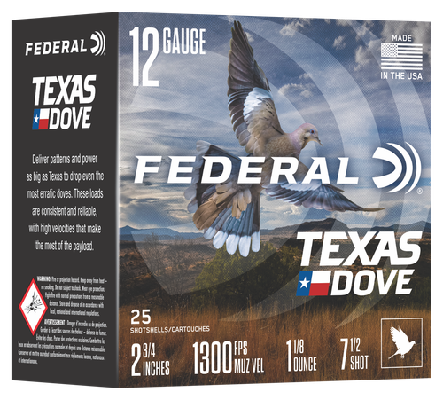 Federal Texas Dove, 12 Ga, 2.75", #7.5, 1 1/8 oz, Lead, 25rd Box