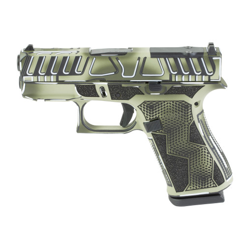 Glock 43X MOS, 9mm, 3.41" Ported Barrel, Olive Drab Green Anime Cerakote by Shark Coast Tactical, Fixed Sights, 2x10rd Mags