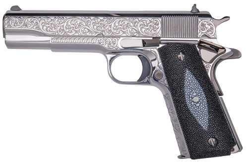 CNC 1911 Tuxedo, 38 Super, 5" Barrel, Black DLC Engraved Slide & Frame, Stingray Grip, 9rd