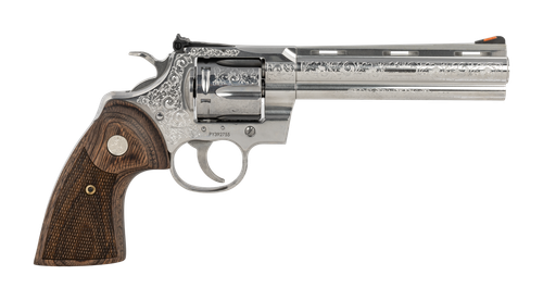 Colt Python, 357 Magnum/38 Special, 6" Barrel, Engraved, Stainless, Walnut Grip, 6rd