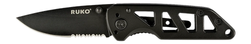 Ruko Ti-Tactical Folding Knife, 2.5" Part Serrated 440A Drop Point, Black TiN Coated, Clamshell Pack