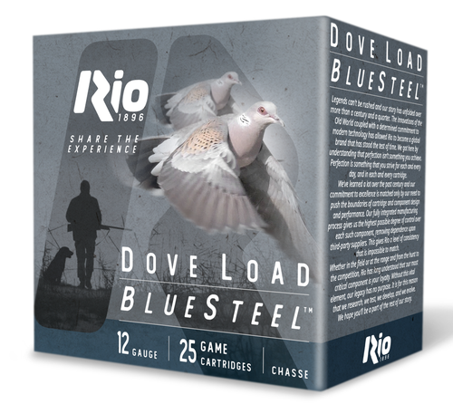 Rio Ammo Dove Load Blue Steel, 12 Ga, 2-3/4", 1 oz, #7 Steel Shot, 1350 fps, 25rd Box