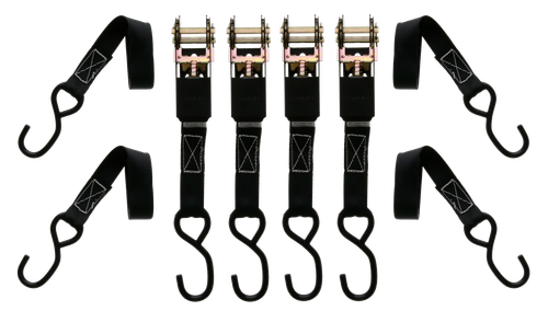 Muddy Standard Duty Ratchet Straps, 1" x 10', Coated Hooks, Black, 4 Pack