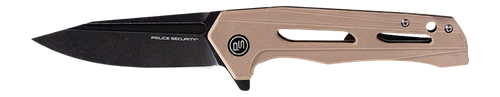 Police Security TKX Elite Folding Knife, 3.5" Clip Point Black Blade, Tan G10 Handle, Flipper
