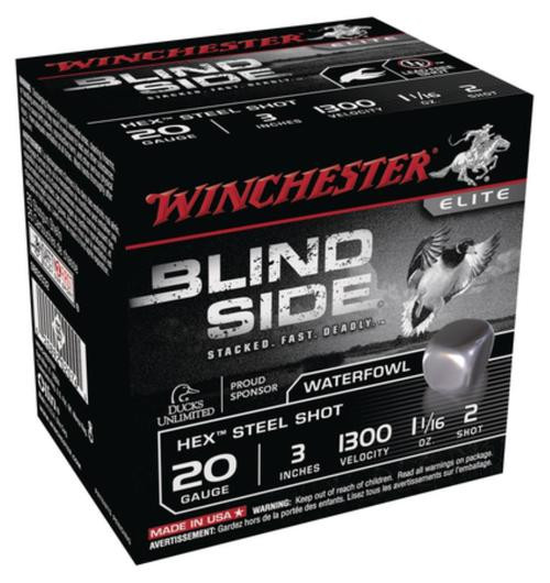 Winchester Blind Side Steel Hex Magnum Waterfowl 20 Ga, 3", 1300 FPS, 1.1oz, 2 Shot, 25rd/Box
