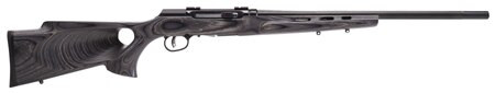 Savage A17 Target Full Size 17 HMR 10rd,22" Black Heavy Fluted Barrel, High Luster Drilled & Tapped Carbon Steel Receiver, Satin Gray Thumbhole Laminate Stock