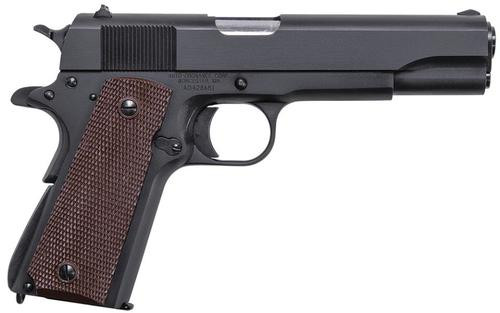 Auto-Ordnance 1911 Matte Black Single 45 ACP 5.0" Barrel, Brown Checkered Grp Black, 7rd